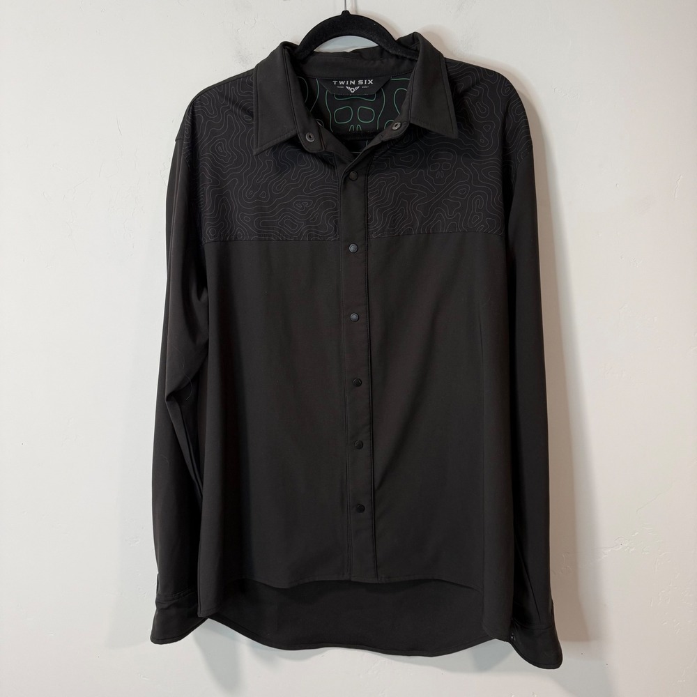 Twin Six Mens Cycling Shirt XL Black Topo Snap Front Long Sleeve Biking Tech